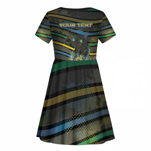 Personalized Gabon Kid Short Sleeve Dress Panther Strike Striped Style