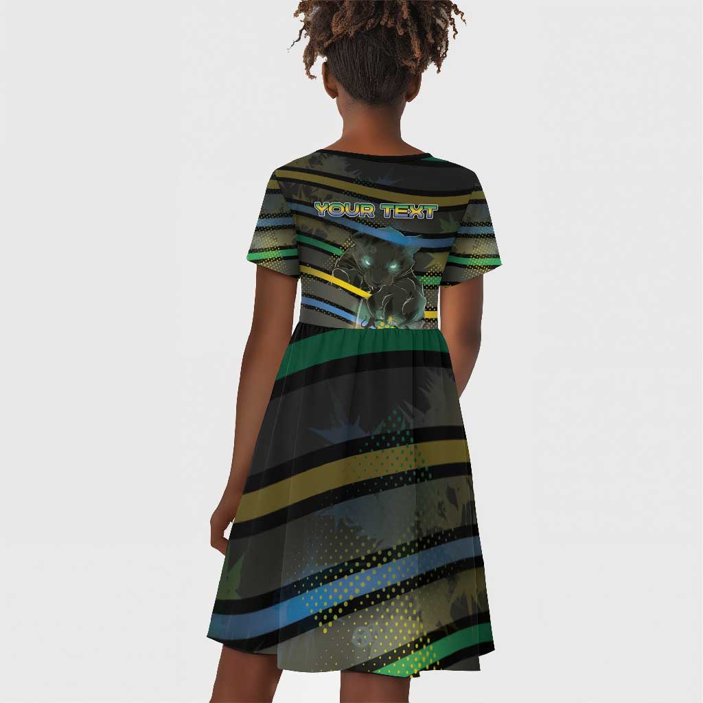 Personalized Gabon Kid Short Sleeve Dress Panther Strike Striped Style