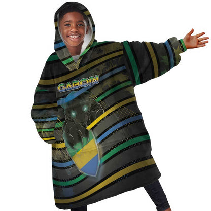 Personalized Gabon Kid Wearable Blanket Hoodie Panther Strike Striped Style