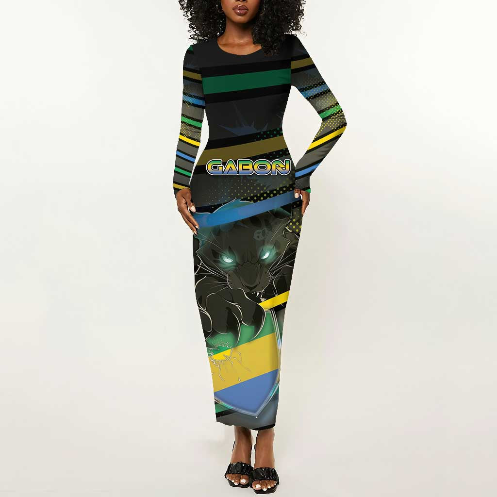 Personalized Gabon Long Sleeve Bodycon Dress Panther Strike Striped Style