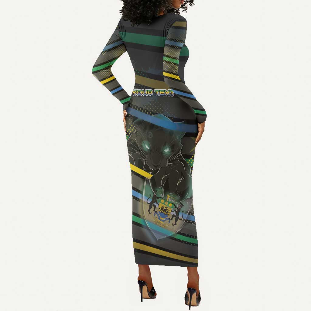Personalized Gabon Long Sleeve Bodycon Dress Panther Strike Striped Style