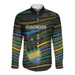 Personalized Gabon Long Sleeve Button Shirt Panther Strike Striped Style