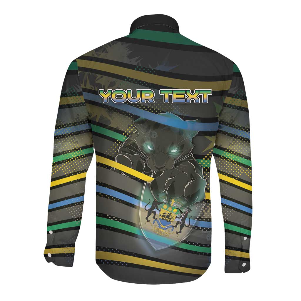 Personalized Gabon Long Sleeve Button Shirt Panther Strike Striped Style