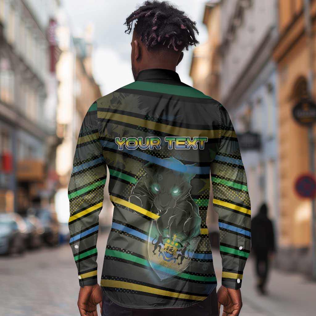 Personalized Gabon Long Sleeve Button Shirt Panther Strike Striped Style