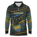 Personalized Gabon Long Sleeve Polo Shirt Panther Strike Striped Style