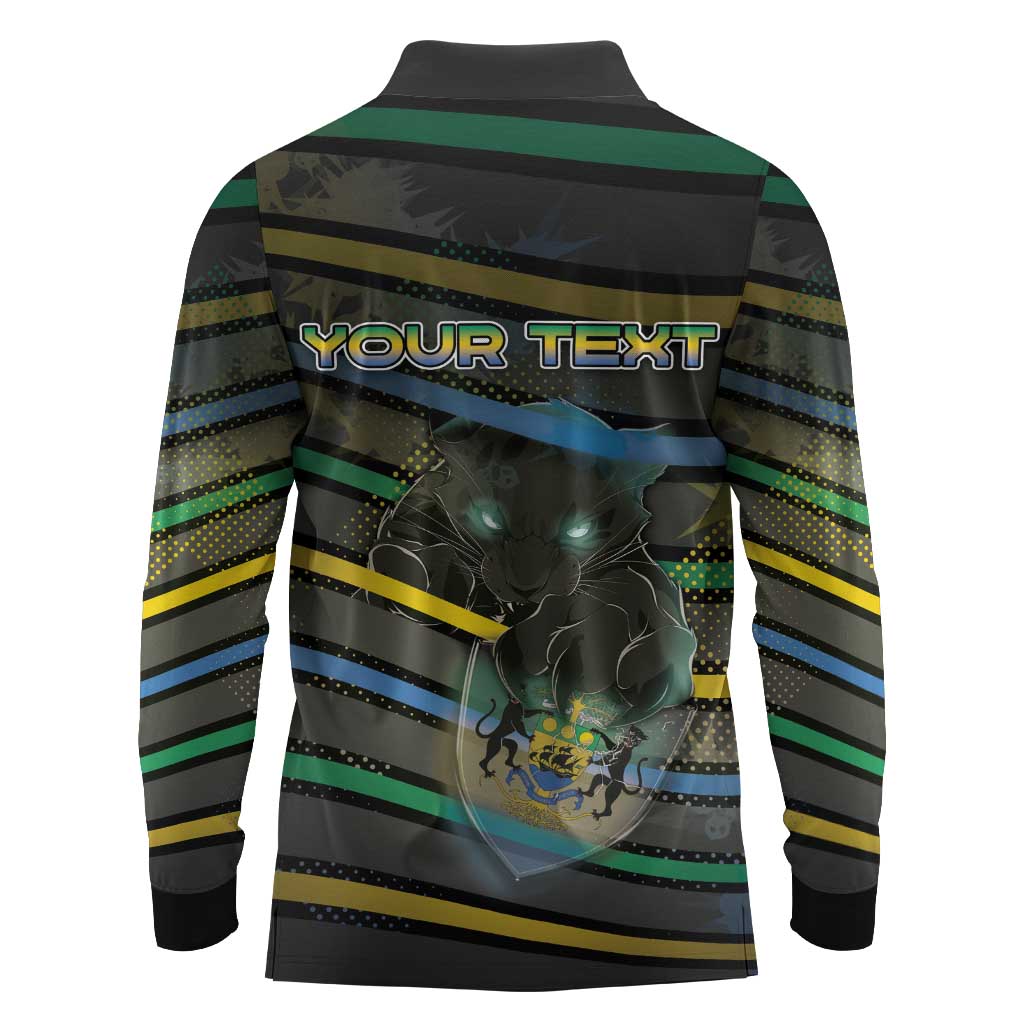 Personalized Gabon Long Sleeve Polo Shirt Panther Strike Striped Style
