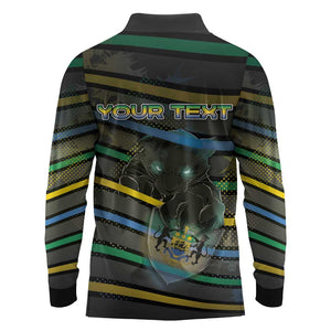 Personalized Gabon Long Sleeve Polo Shirt Panther Strike Striped Style