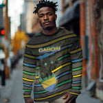Personalized Gabon Long Sleeve Shirt Panther Strike Striped Style