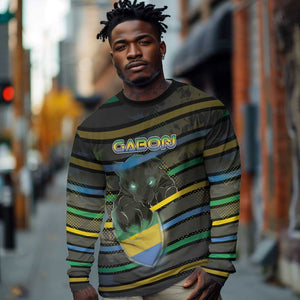 Personalized Gabon Long Sleeve Shirt Panther Strike Striped Style
