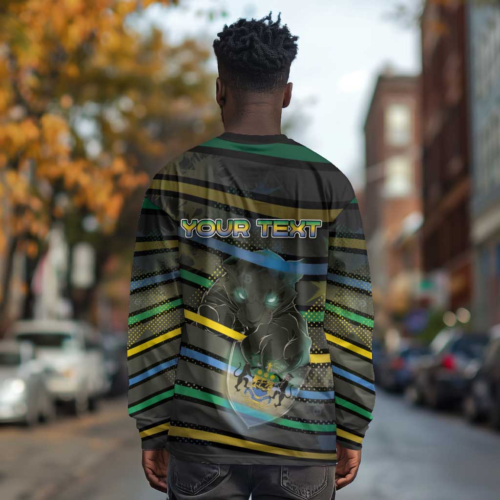 Personalized Gabon Long Sleeve Shirt Panther Strike Striped Style