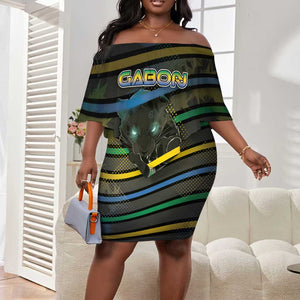 Personalized Gabon Off Shoulder Short Dress Panther Strike Striped Style