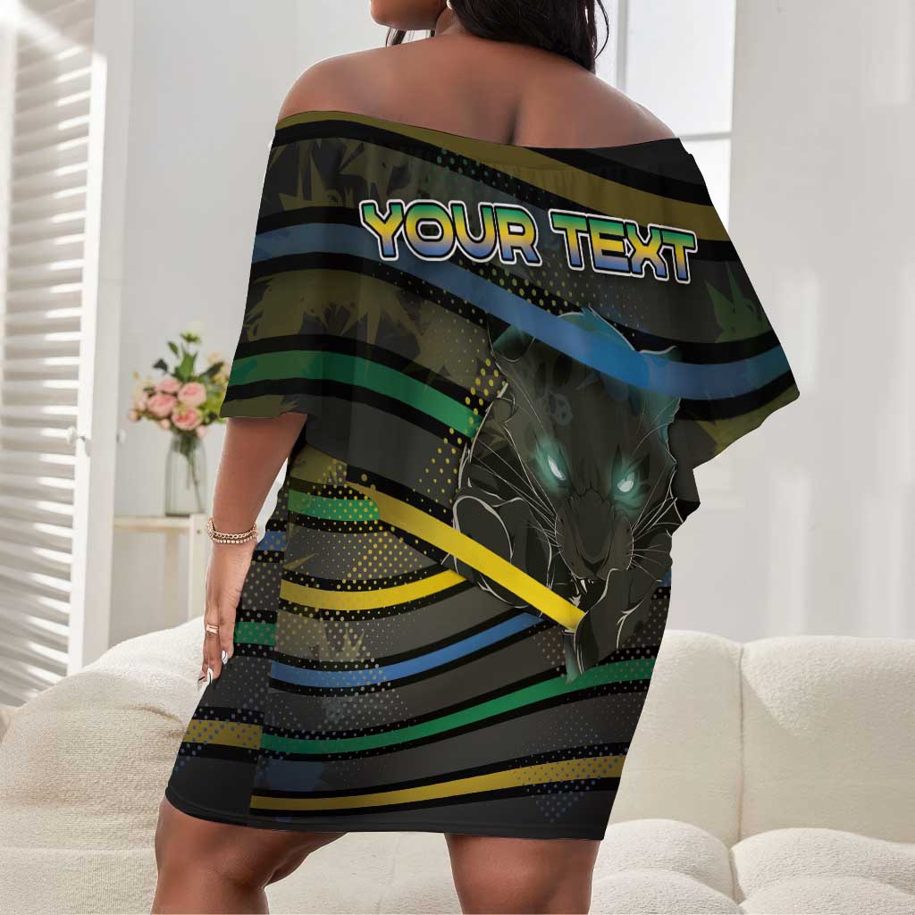 Personalized Gabon Off Shoulder Short Dress Panther Strike Striped Style