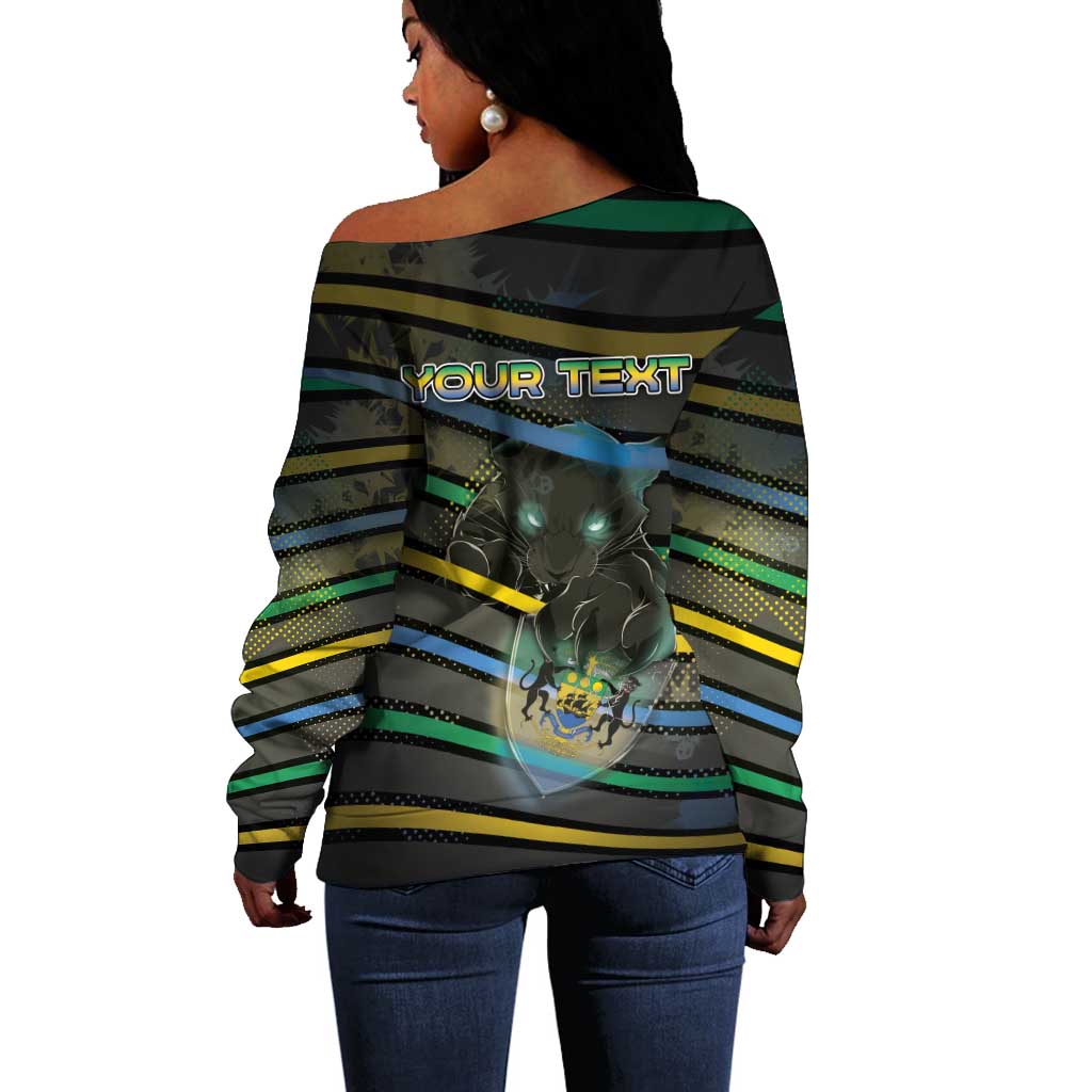 Personalized Gabon Off Shoulder Sweater Panther Strike Striped Style