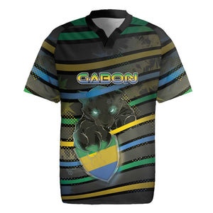Personalized Gabon Rugby Jersey Panther Strike Striped Style
