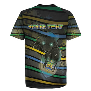 Personalized Gabon Rugby Jersey Panther Strike Striped Style