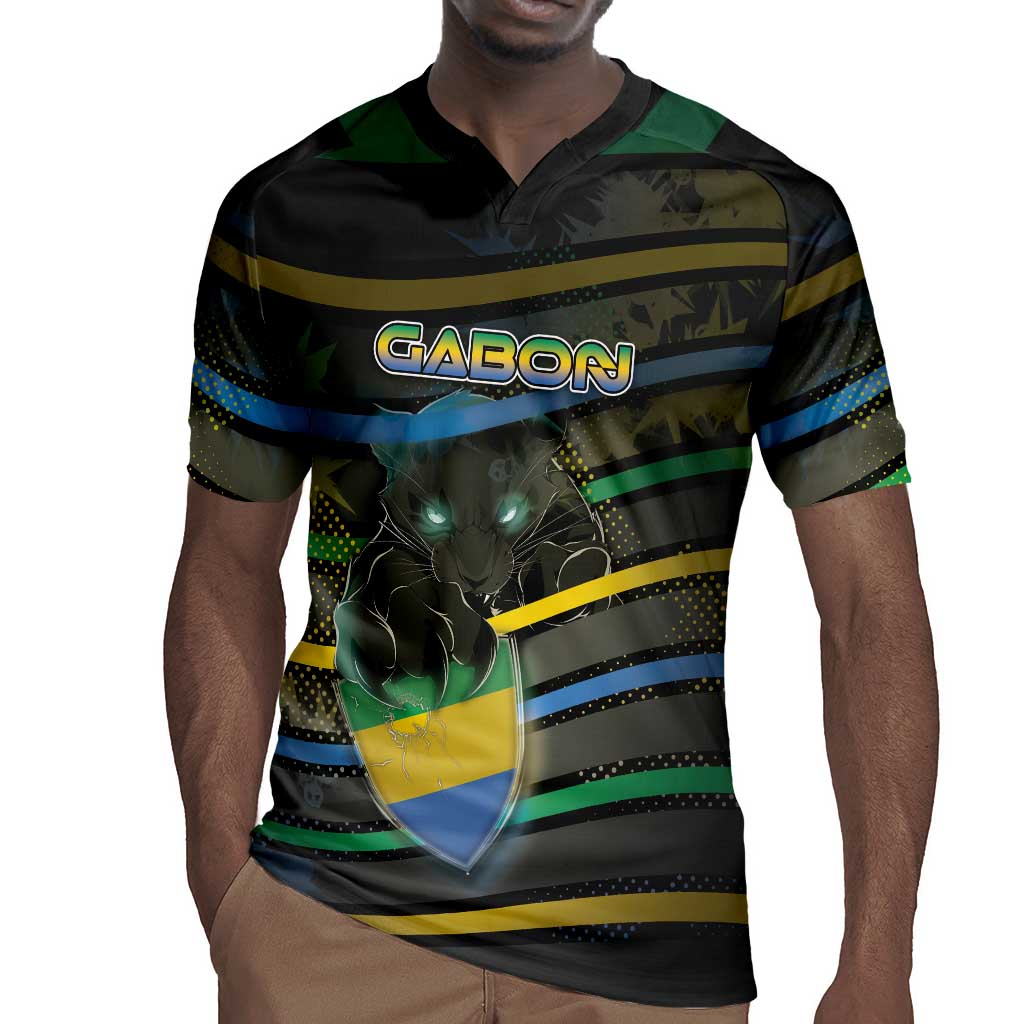 Personalized Gabon Rugby Jersey Panther Strike Striped Style