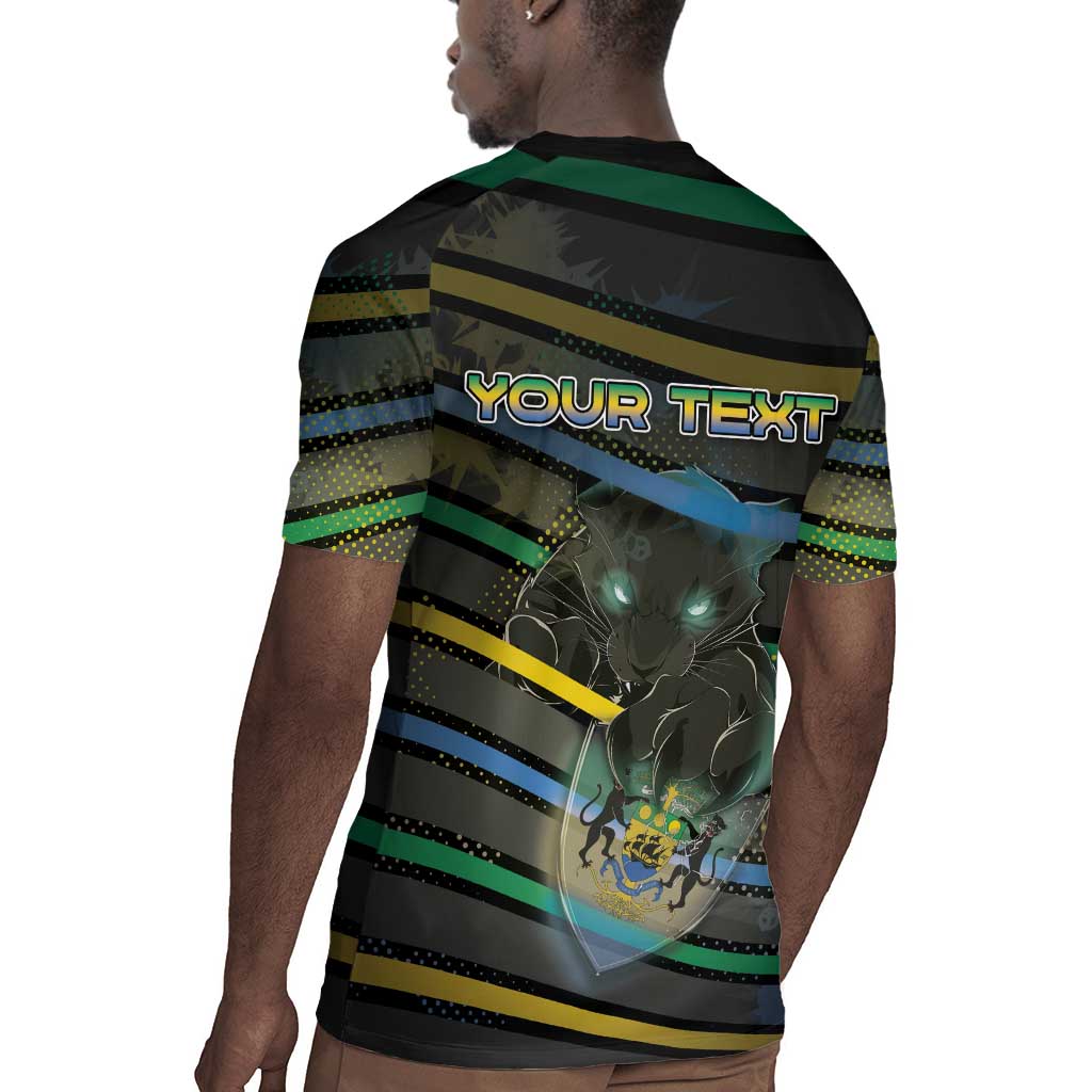 Personalized Gabon Rugby Jersey Panther Strike Striped Style