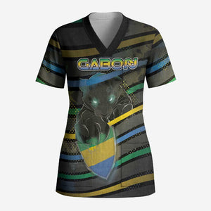 Personalized Gabon Scrub Top Panther Strike Striped Style