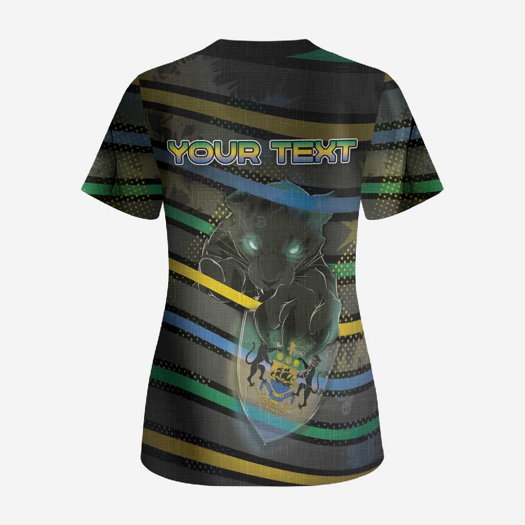 Personalized Gabon Scrub Top Panther Strike Striped Style