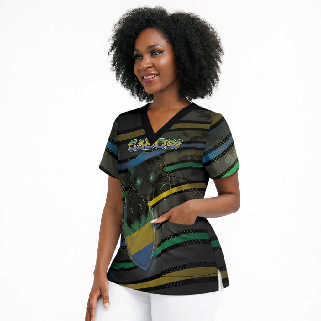 Personalized Gabon Scrub Top Panther Strike Striped Style