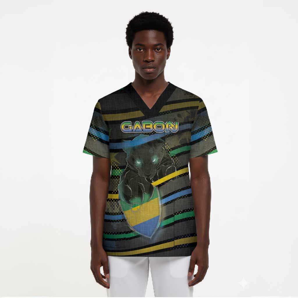 Personalized Gabon Scrub Top Panther Strike Striped Style