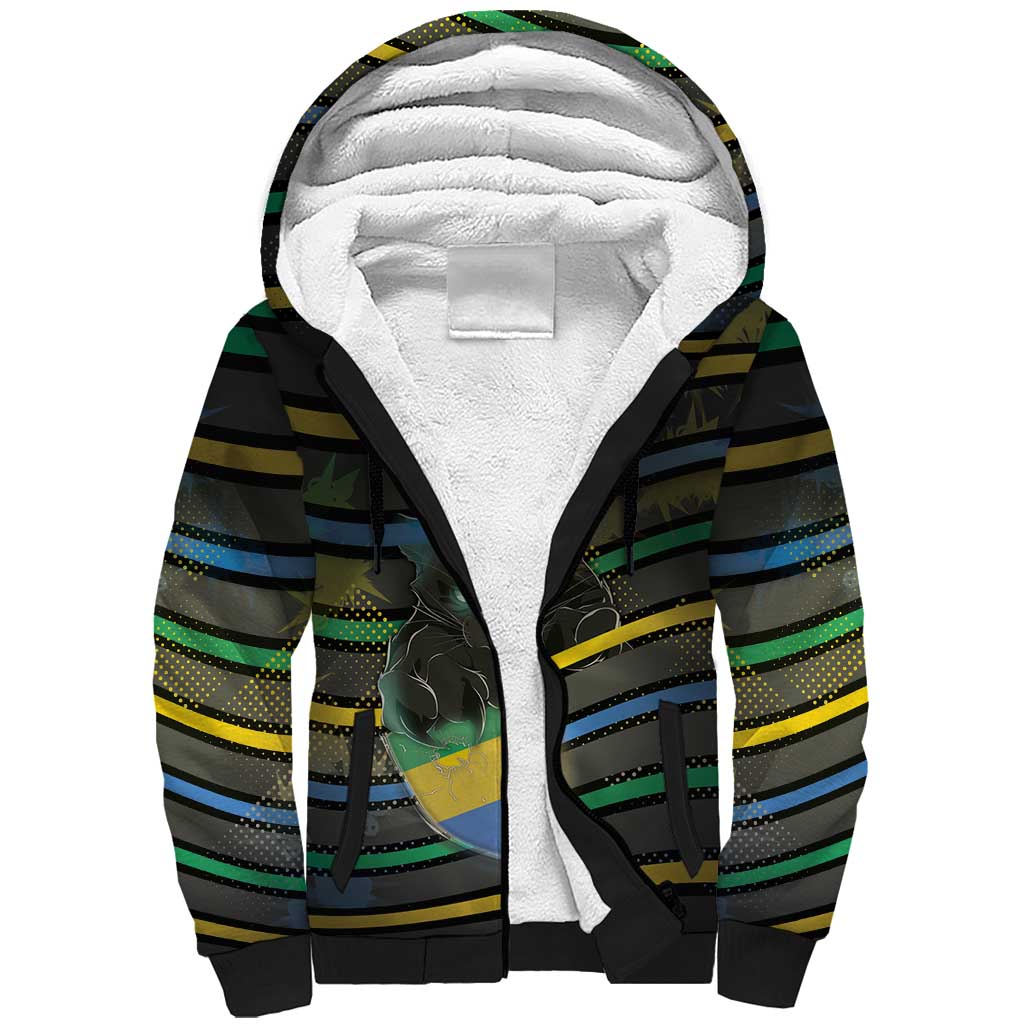 Personalized Gabon Sherpa Hoodie Panther Strike Striped Style