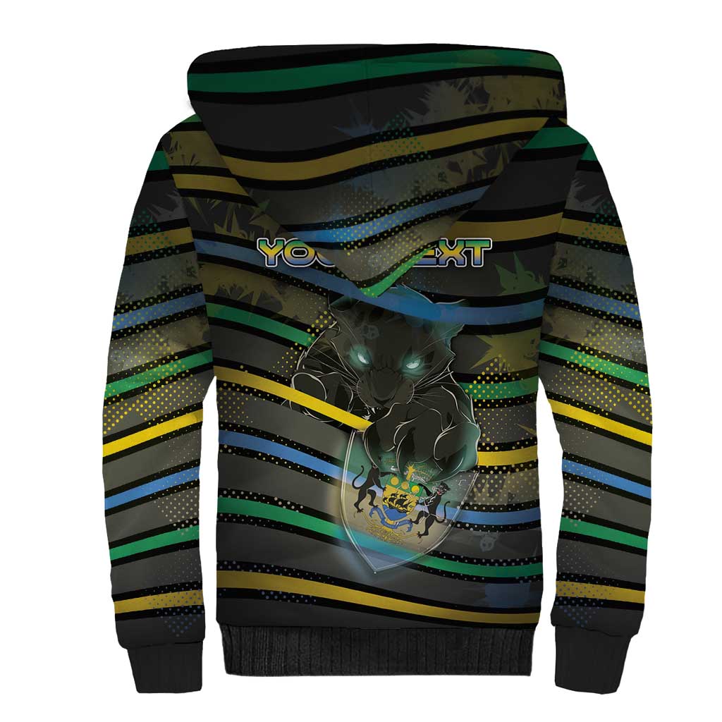 Personalized Gabon Sherpa Hoodie Panther Strike Striped Style