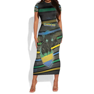 Personalized Gabon Short Sleeve Bodycon Dress Panther Strike Striped Style