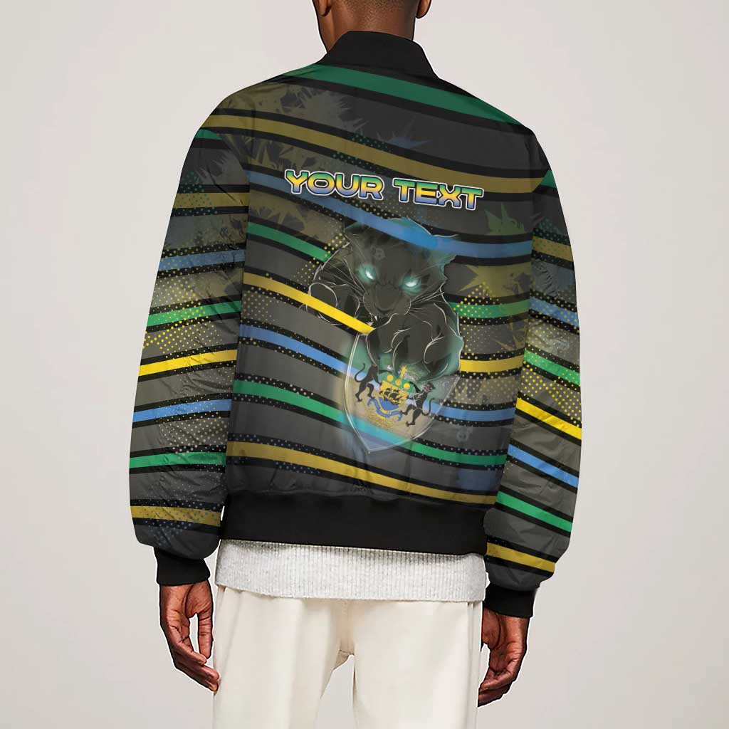 Personalized Gabon Sleeve Zip Bomber Jacket Panther Strike Striped Style