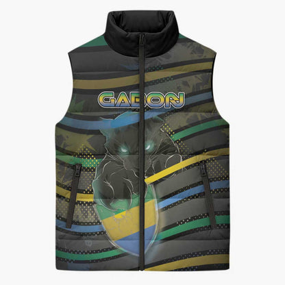 Personalized Gabon Sleeveless Puffer Jacket Panther Strike Striped Style