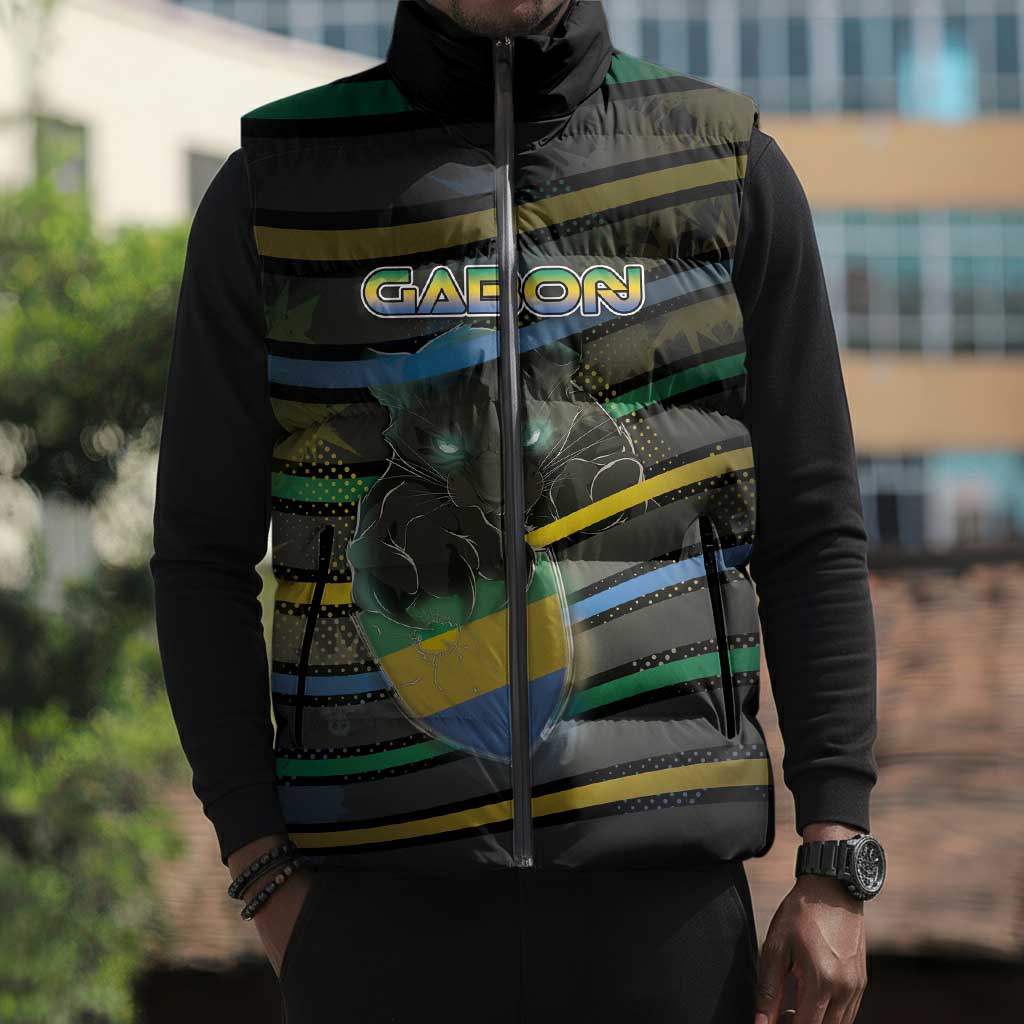 Personalized Gabon Sleeveless Puffer Jacket Panther Strike Striped Style
