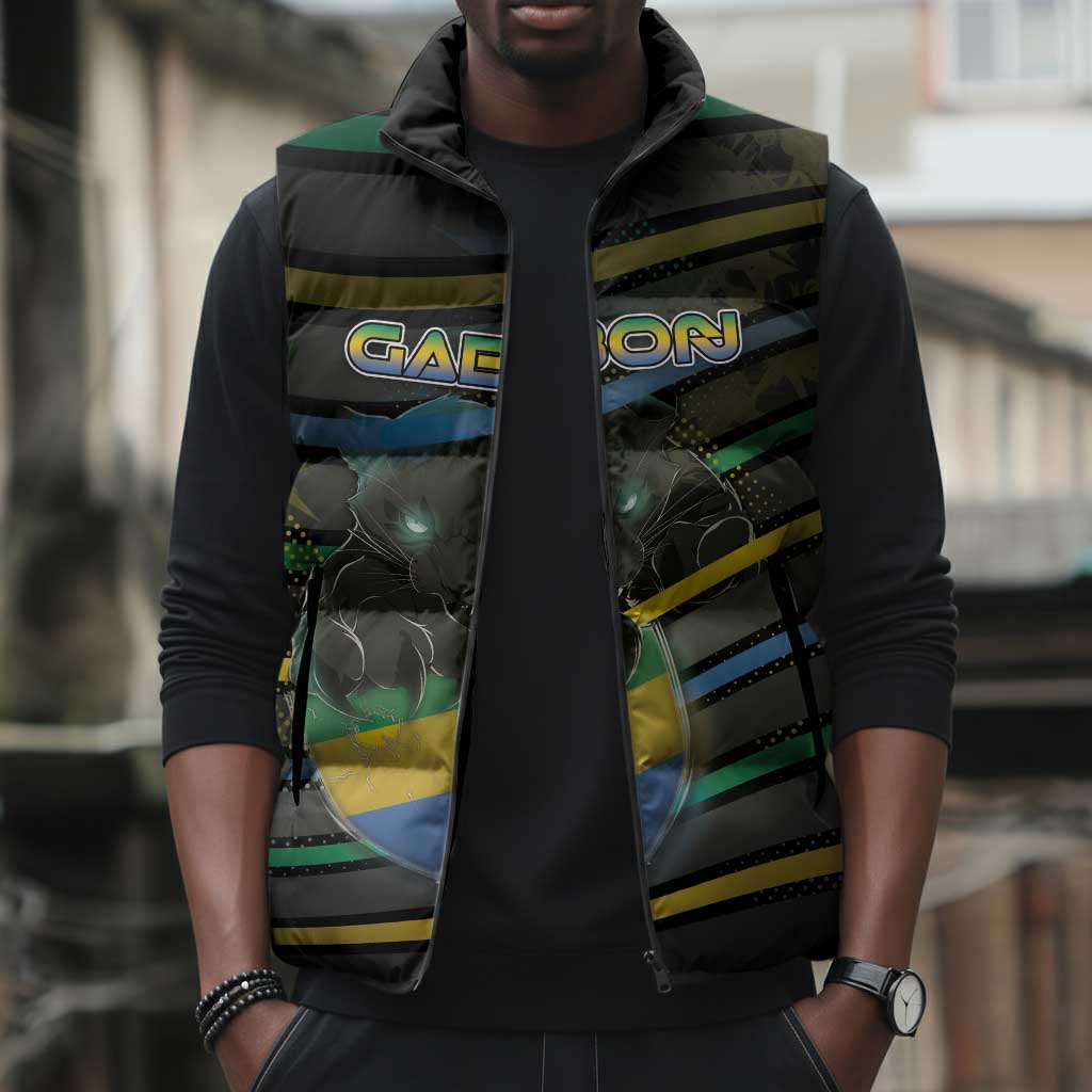Personalized Gabon Sleeveless Puffer Jacket Panther Strike Striped Style