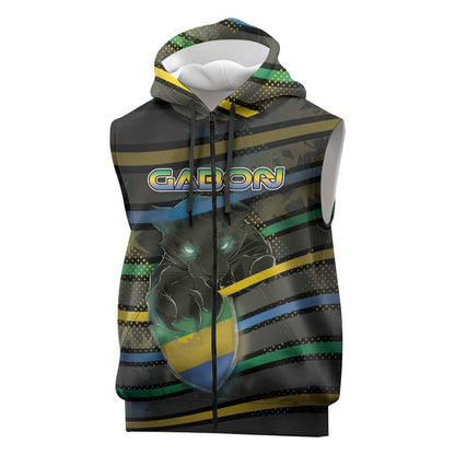 Personalized Gabon Sleeveless Zip Hoodie Panther Strike Striped Style