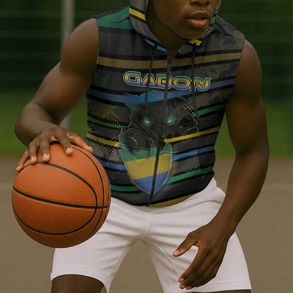 Personalized Gabon Sleeveless Zip Hoodie Panther Strike Striped Style