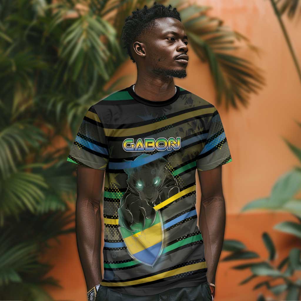 Personalized Gabon T shirt Panther Strike Striped Style