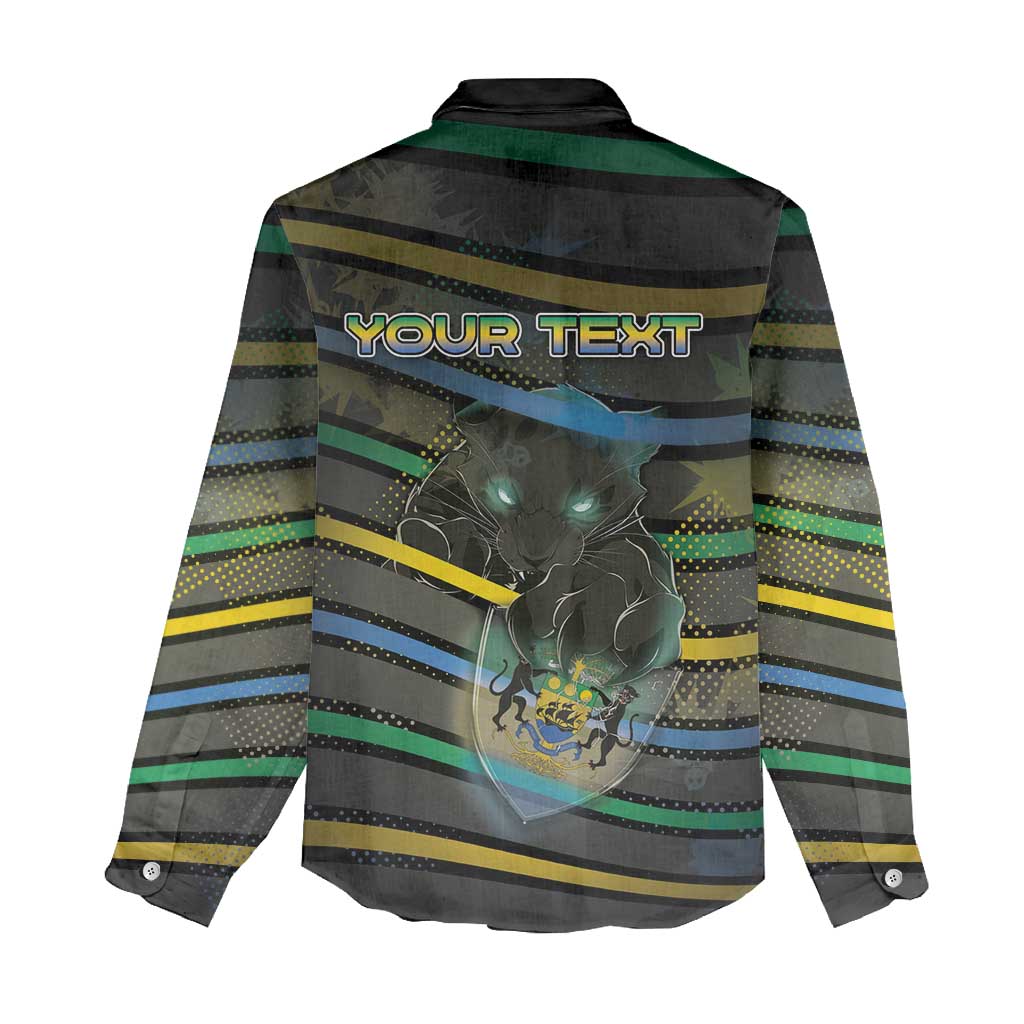 Personalized Gabon Women Casual Shirt Panther Strike Striped Style
