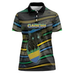Personalized Gabon Women Polo Shirt Panther Strike Striped Style