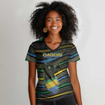 Personalized Gabon Women V-Neck T-Shirt Panther Strike Striped Style
