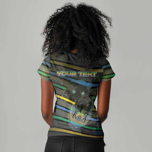 Personalized Gabon Women V-Neck T-Shirt Panther Strike Striped Style