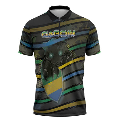 Personalized Gabon Zipper Polo Shirt Panther Strike Striped Style