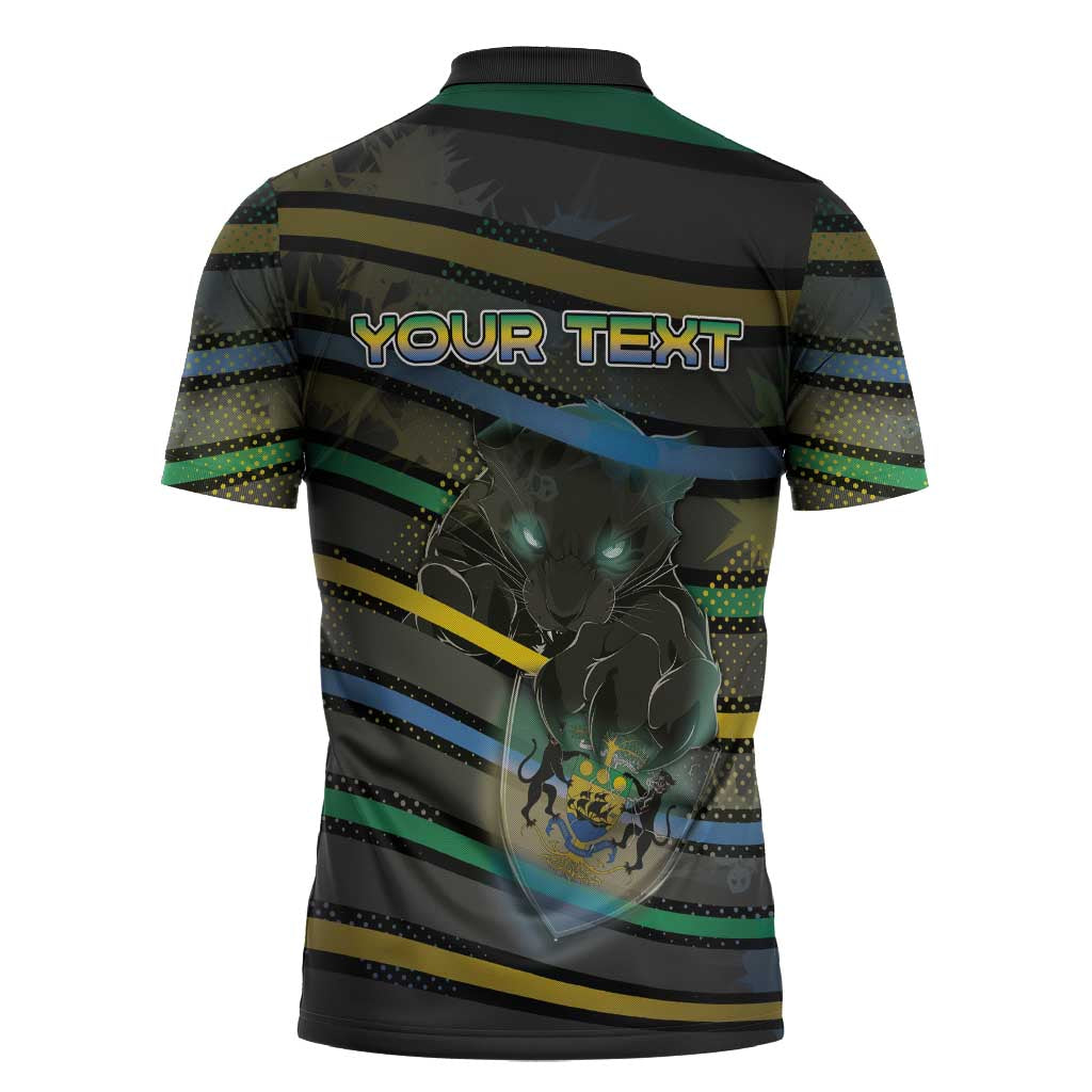 Personalized Gabon Zipper Polo Shirt Panther Strike Striped Style