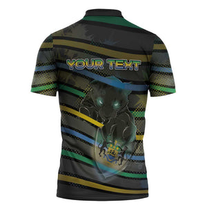 Personalized Gabon Zipper Polo Shirt Panther Strike Striped Style