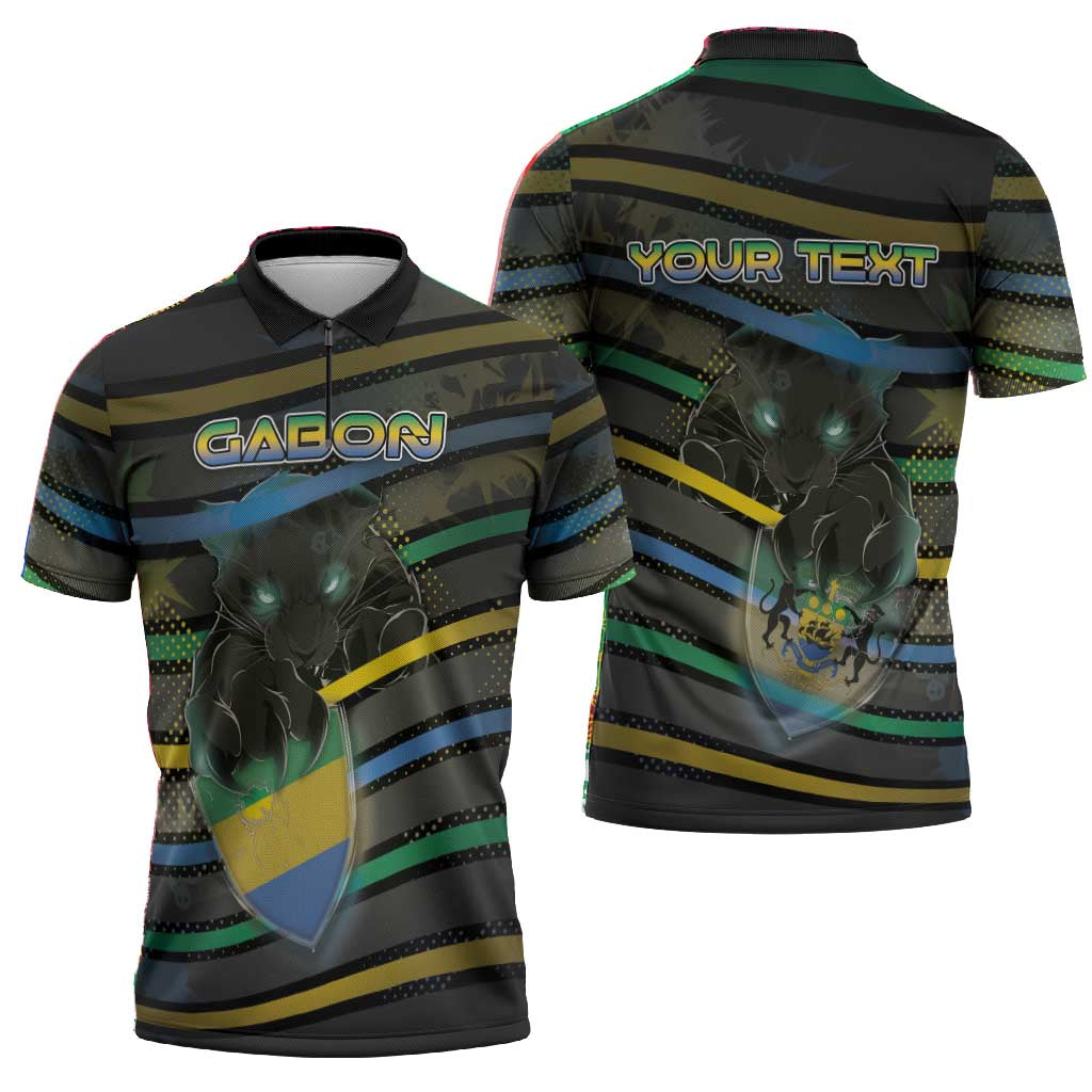 Personalized Gabon Zipper Polo Shirt Panther Strike Striped Style