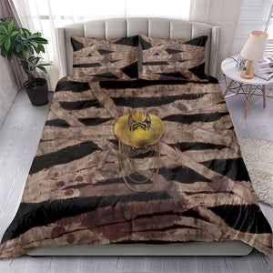 African Halloween Egypt Mummy Wrap Bedding Set Golden Winged Scarab Badge