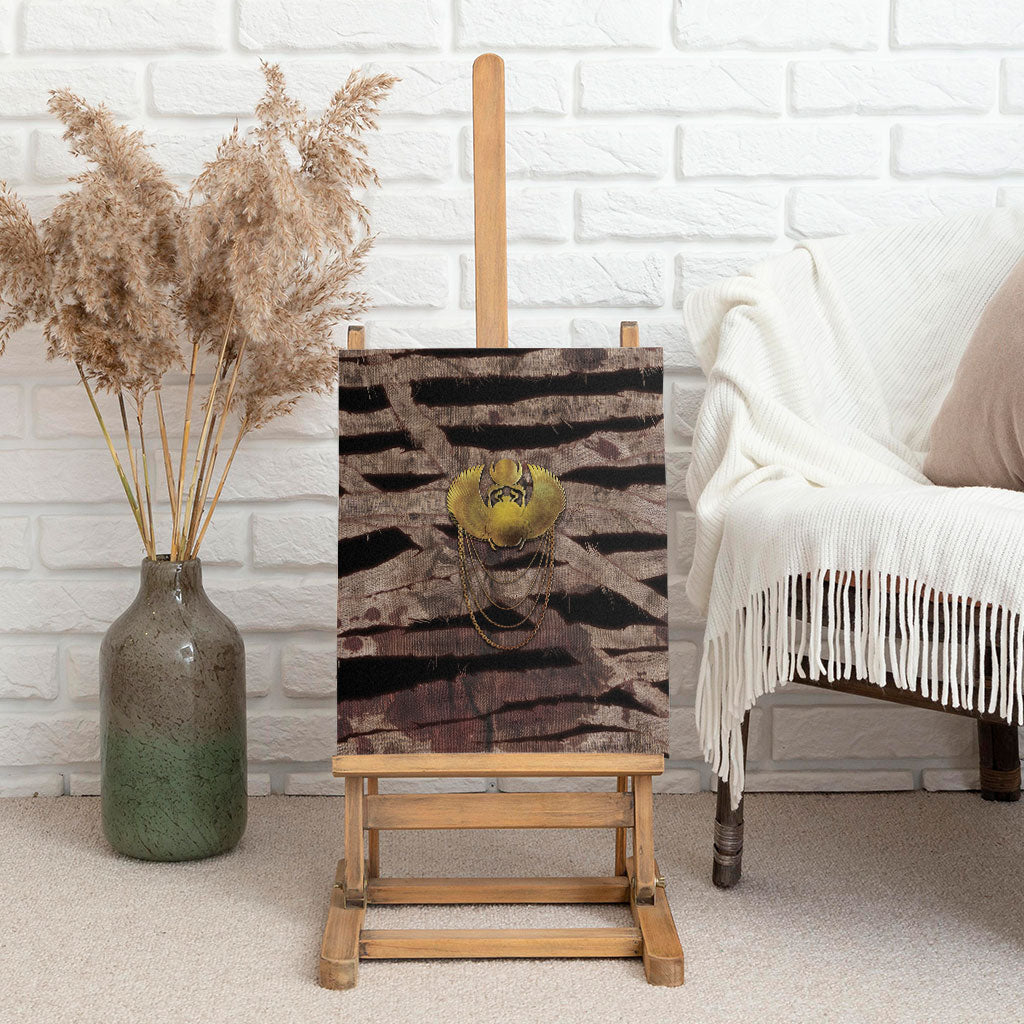 African Halloween Egypt Mummy Wrap Canvas Wall Art Golden Winged Scarab Badge