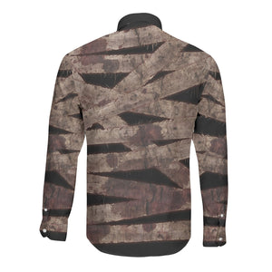 African Halloween Egypt Mummy Wrap Long Sleeve Button Shirt Golden Winged Scarab Badge
