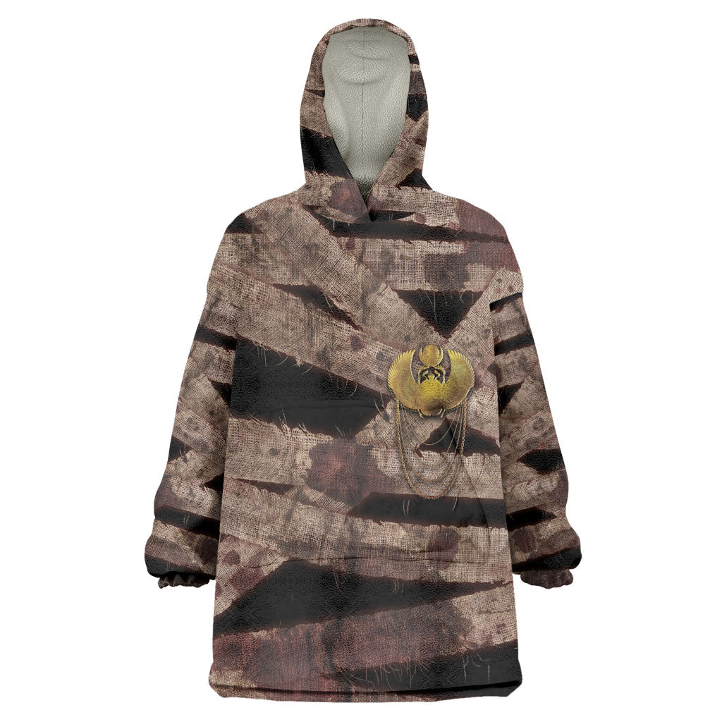 African Halloween Egypt Mummy Wrap Wearable Blanket Hoodie Golden Winged Scarab Badge