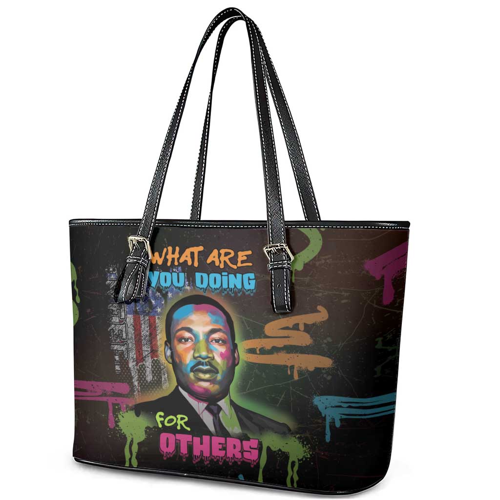 Martin Luther King Jr Day Leather Tote Bag What Are You Doing For Others - African Pride