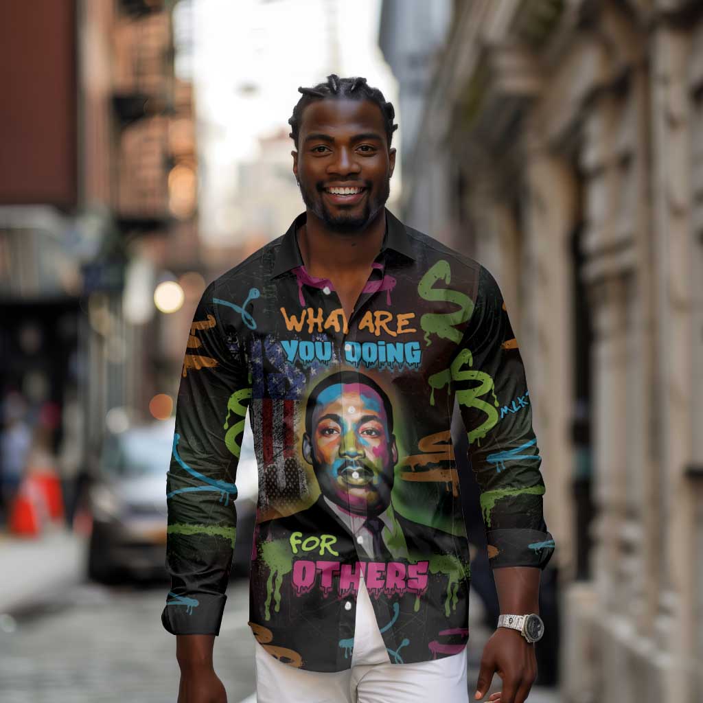 Martin Luther King Jr Day Long Sleeve Button Shirt What Are You Doing For Others - African Pride