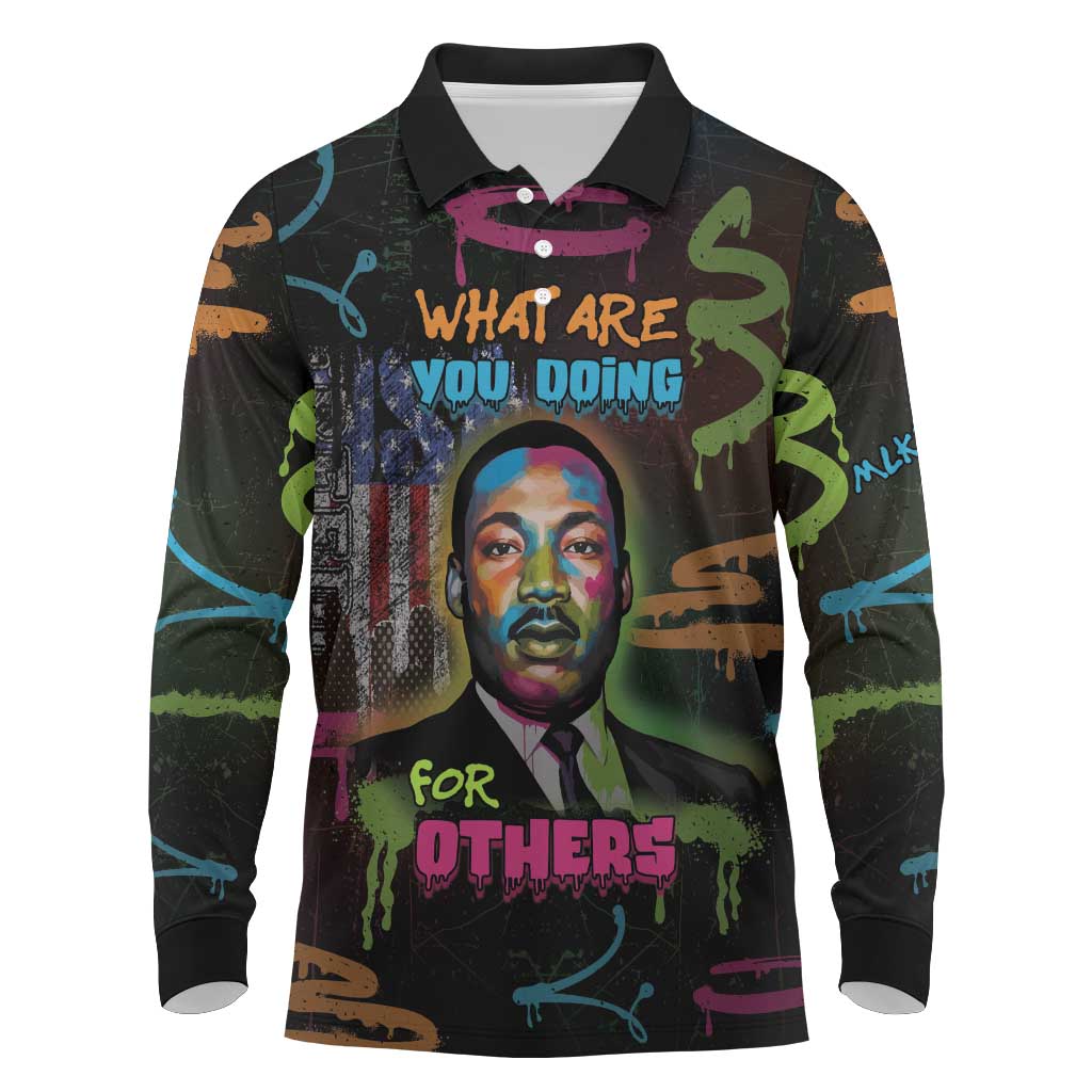 Martin Luther King Jr Day Long Sleeve Polo Shirt What Are You Doing For Others - African Pride